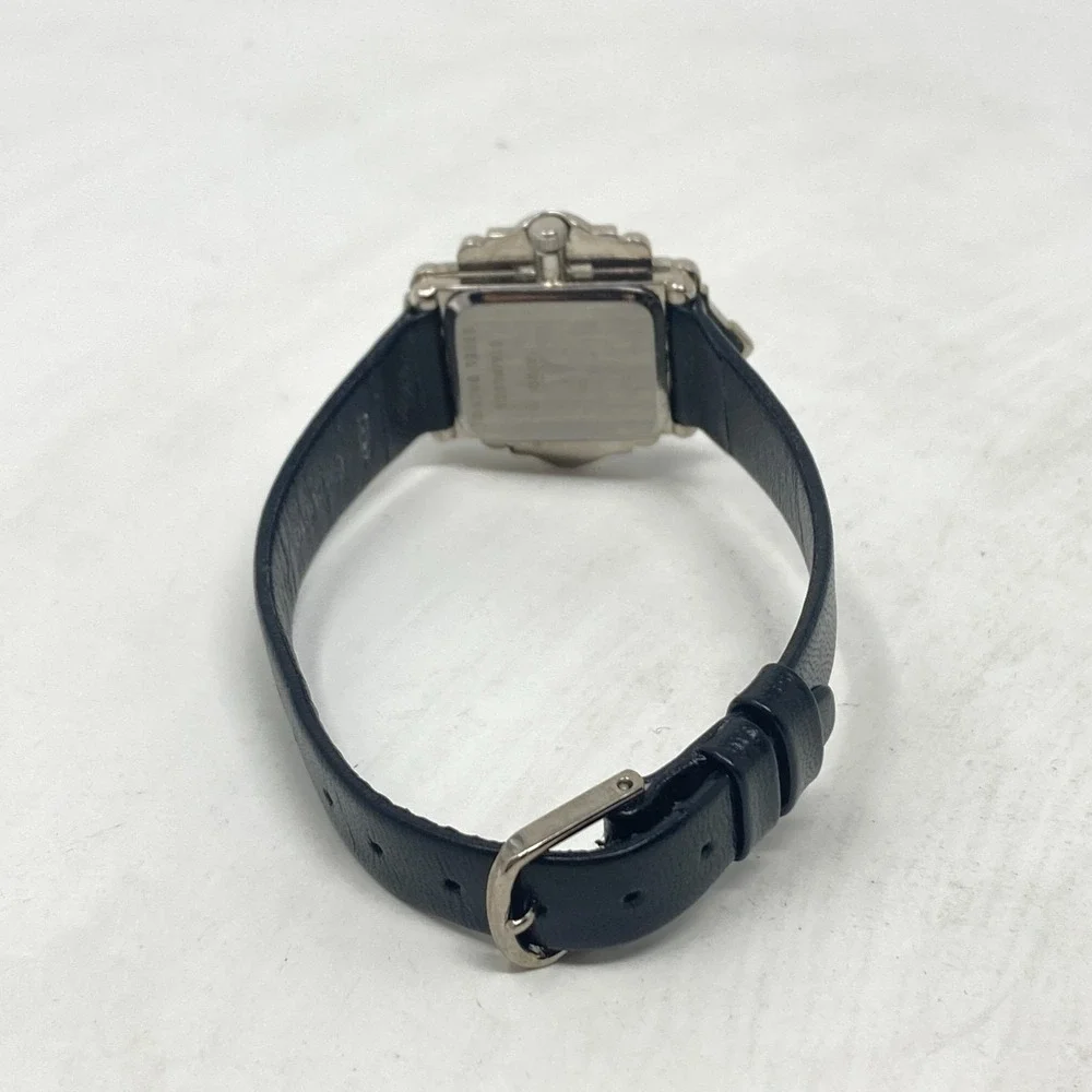 Vintage Avon Marcasite Tank Watch Women Silver Tone Black Leather New Battery 8